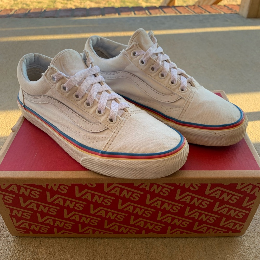Old Skool white and rainbow Vans Women’s size 7